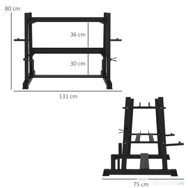 SPORTNOW Suport pentru Haltere, Suport Multifuncțional pentru Depozitarea de Halterelor de Gimnastică, 131x75x80 cm, Negru | Aosom Romania