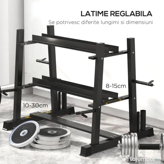 SPORTNOW Suport pentru Haltere, Suport Multifuncțional pentru Depozitarea de Halterelor de Gimnastică, 131x75x80 cm, Negru | Aosom Romania