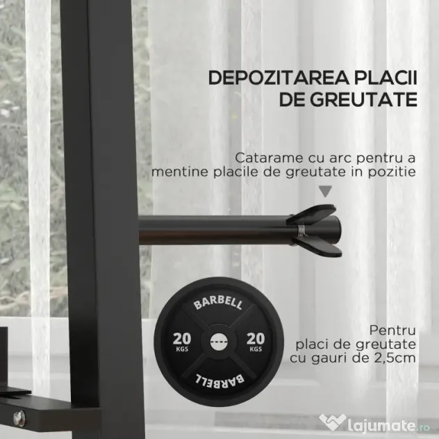 SPORTNOW Suport pentru Haltere, Suport Multifuncțional pentru Depozitarea de Halterelor de Gimnastică, 131x75x80 cm, Negru | Aosom Romania