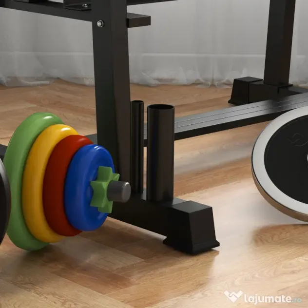 SPORTNOW Suport pentru Haltere, Suport Multifuncțional pentru Depozitarea de Halterelor de Gimnastică, 131x75x80 cm, Negru | Aosom Romania