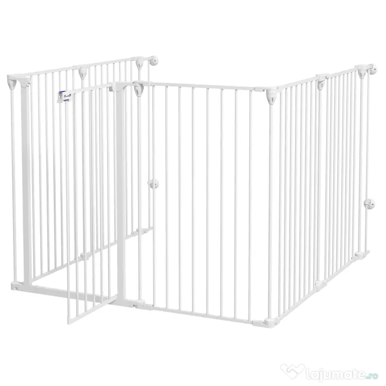 PawHut Tarc de Joaca 2-in-1 Multifunctional cu Poarta de Siguranta pentru Animale de Companie 6 Panouri Tarc cu Usa 100cm Inaltime Alb | Aosom Romania