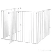 PawHut Tarc de Joaca 2-in-1 Multifunctional cu Poarta de Siguranta pentru Animale de Companie 6 Panouri Tarc cu Usa 100cm Inaltime Alb | Aosom Romania