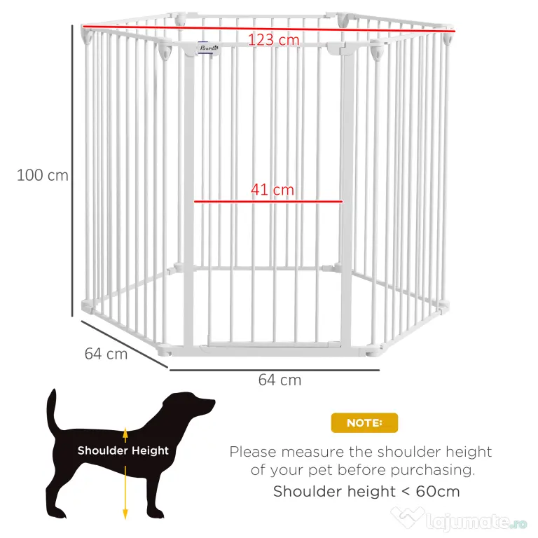 PawHut Tarc de Joaca 2-in-1 Multifunctional cu Poarta de Siguranta pentru Animale de Companie 6 Panouri Tarc cu Usa 100cm Inaltime Alb | Aosom Romania