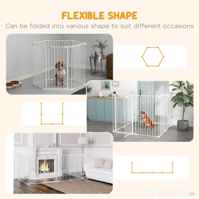 PawHut Tarc de Joaca 2-in-1 Multifunctional cu Poarta de Siguranta pentru Animale de Companie 6 Panouri Tarc cu Usa 100cm Inaltime Alb | Aosom Romania