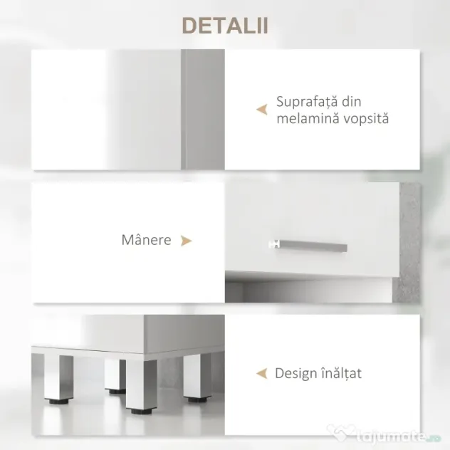 kleankin Mobilier pentru Baie cu 1 Sertar 3 Rafturi Ajustabile și 2 Dulapuri, 30x30x180 cm, Alb Lucios | Aosom Romania