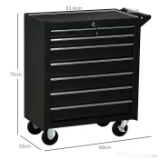 DURHAND Cărucior pentru Scule cu 7 Sertare și Tăvițe, Cărucior pentru Atelier cu Încuietoare, 69x33x75 cm, Negru | Aosom Romania