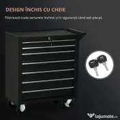 DURHAND Cărucior pentru Scule cu 7 Sertare și Tăvițe, Cărucior pentru Atelier cu Încuietoare, 69x33x75 cm, Negru | Aosom Romania