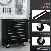 DURHAND Cărucior pentru Scule cu 7 Sertare și Tăvițe, Cărucior pentru Atelier cu Încuietoare, 69x33x75 cm, Negru | Aosom Romania