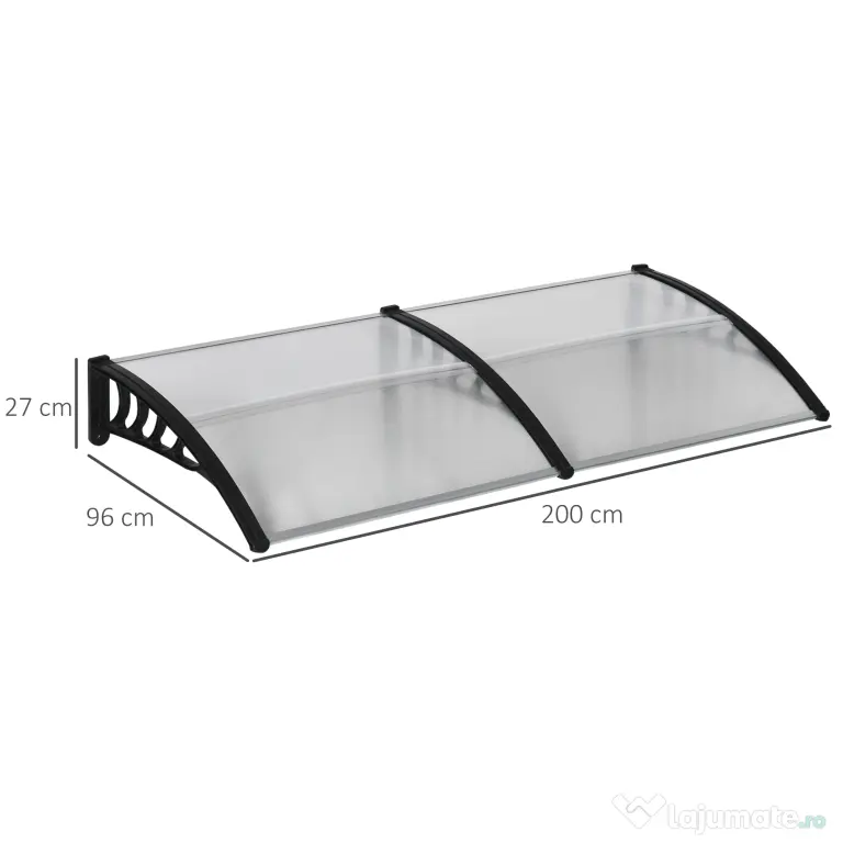 Outsunny Copertină Modernă din Policarbonat și Auminiu, pentru Balcoane, Ferestre și Uși, 200x96x27 cm, Transparent | Aosom Romania