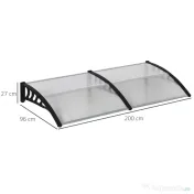 Outsunny Copertină Modernă din Policarbonat și Auminiu, pentru Balcoane, Ferestre și Uși, 200x96x27 cm, Transparent | Aosom Romania 
