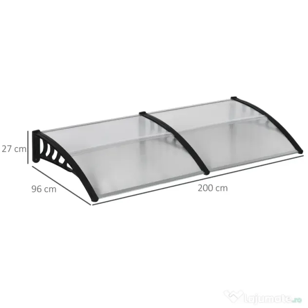 Outsunny Copertină Modernă din Policarbonat și Auminiu, pentru Balcoane, Ferestre și Uși, 200x96x27 cm, Transparent | Aosom Romania