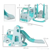 Set de jocuri pentru copii 6 în 1 cu tobogan, leagăn, cerc și mașină cu volan, pentru copii 18-48 de luni, albastru AIYAPLAY | Aosom Romania 