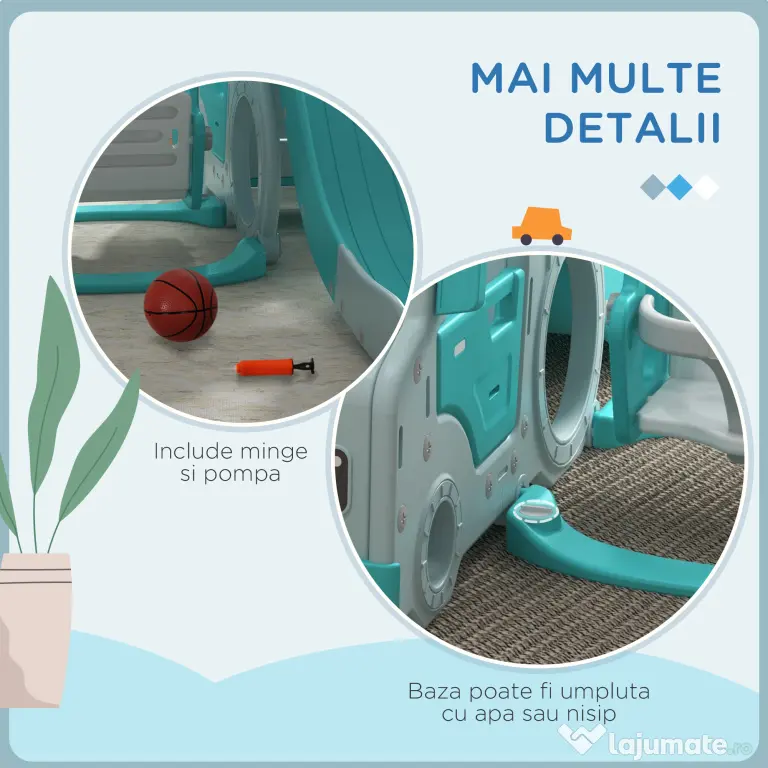 Set de jocuri pentru copii 6 în 1 cu tobogan, leagăn, cerc și mașină cu volan, pentru copii 18-48 de luni, albastru AIYAPLAY | Aosom Romania