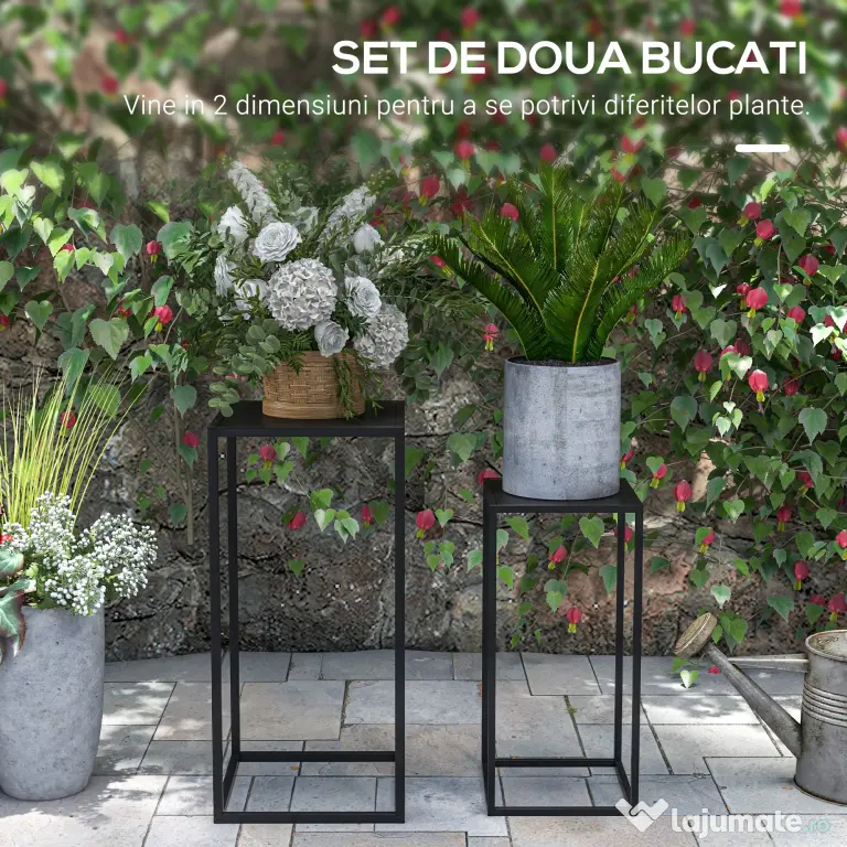 Outsunny Set de 2 Suporturi din Metal pentru Plante, Raft de Expunere a Florilor Stivuibil pentru Utilizare in Interior sau in Aer Liber | Aosom RO