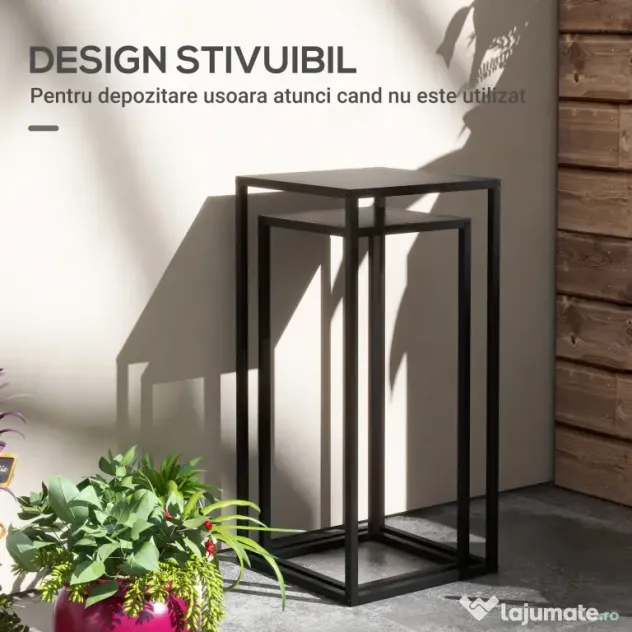 Outsunny Set de 2 Suporturi din Metal pentru Plante, Raft de Expunere a Florilor Stivuibil pentru Utilizare in Interior sau in Aer Liber | Aosom RO