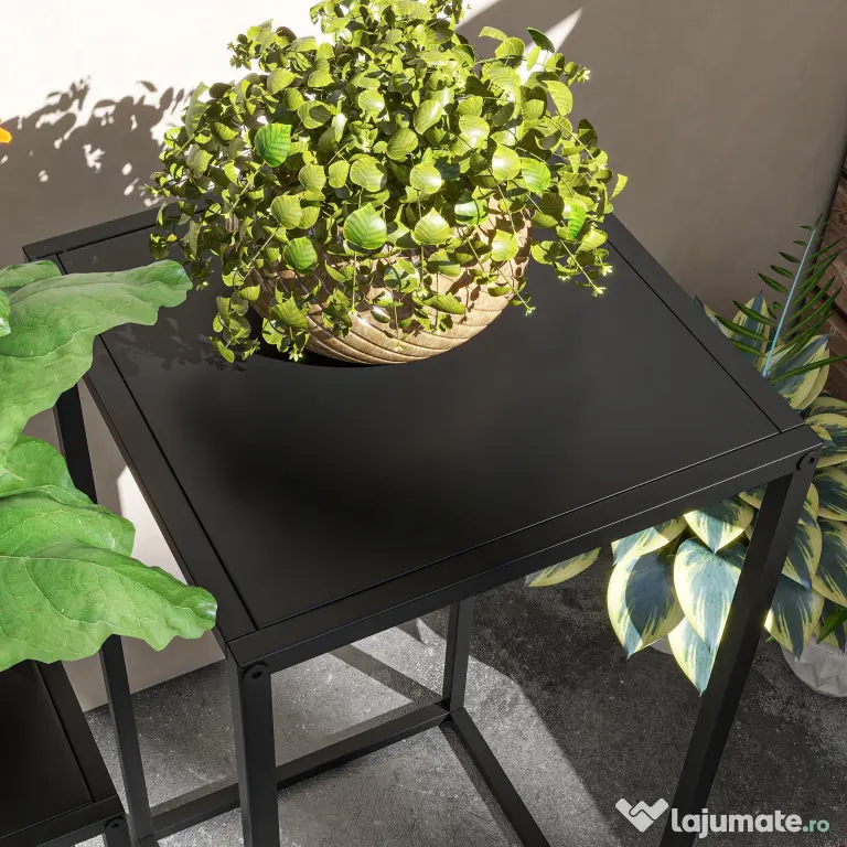 Outsunny Set de 2 Suporturi din Metal pentru Plante, Raft de Expunere a Florilor Stivuibil pentru Utilizare in Interior sau in Aer Liber | Aosom RO