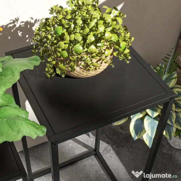 Outsunny Set de 2 Suporturi din Metal pentru Plante, Raft de Expunere a Florilor Stivuibil pentru Utilizare in Interior sau in Aer Liber | Aosom RO