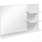 kleankin Oglindă de baie montată pe perete cu 2 rafturi laterale și raft inferior, din MDF și sticlă, 75x10x48 cm, alb 
