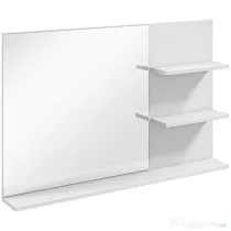 kleankin Oglindă de baie montată pe perete cu 2 rafturi laterale și raft inferior, din MDF și sticlă, 75x10x48 cm, alb