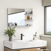 kleankin Oglindă de baie montată pe perete cu 2 rafturi laterale și raft inferior, din MDF și sticlă, 75x10x48 cm, alb 