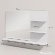 kleankin Oglindă de baie montată pe perete cu 2 rafturi laterale și raft inferior, din MDF și sticlă, 75x10x48 cm, alb 