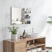 kleankin Oglindă de baie montată pe perete cu 2 rafturi laterale și raft inferior, din MDF și sticlă, 75x10x48 cm, alb 