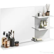 kleankin Oglindă de baie montată pe perete cu 2 rafturi laterale și raft inferior, din MDF și sticlă, 75x10x48 cm, alb 