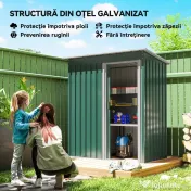 Outsunny Magazie de Grădină pentru Scule din Oțel Galvanizat cu Acoperiș Înclinat și Ușă Culisantă, 163x89x182 cm, Verde | Aosom Romania