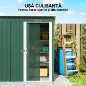 Outsunny Magazie de Grădină pentru Scule din Oțel Galvanizat cu Acoperiș Înclinat și Ușă Culisantă, 163x89x182 cm, Verde | Aosom Romania