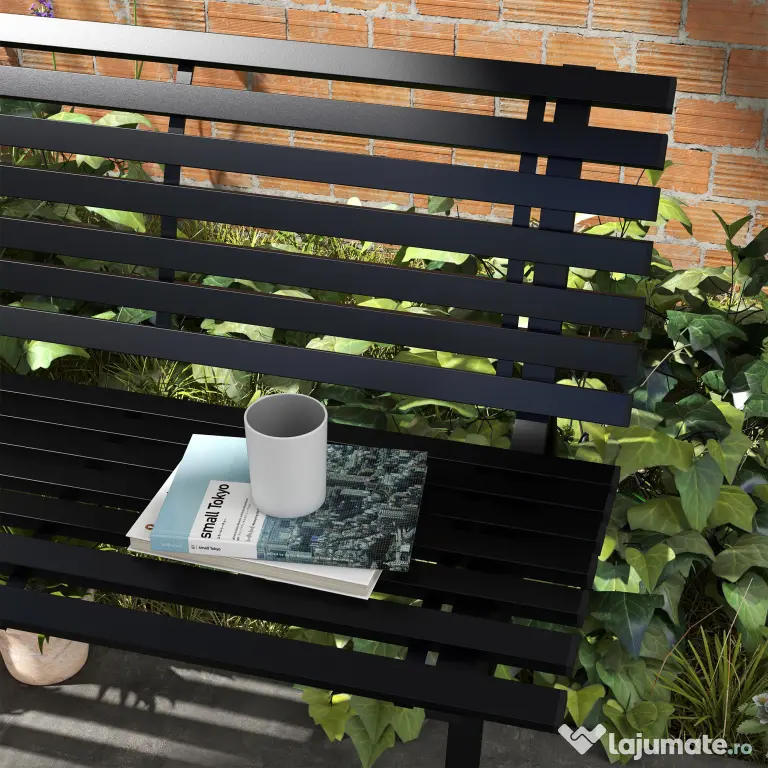 Outsunny Bancă pentru Grădină, Bancă de Exterior pentru Terasă cu Șezut și Spătar cu Lamele, 123x67x79 cm, Negru | Aosom Romania
