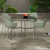 Outsunny Set de 4 Scaune de Grădină Verzi, Stivuibile, cu Spătar Înalt și Cotieră, Cadru din Metal, Ideal pentru Spații Exterioare | Aosom Romania 
