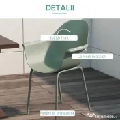 Outsunny Set de 4 Scaune de Grădină Verzi, Stivuibile, cu Spătar Înalt și Cotieră, Cadru din Metal, Ideal pentru Spații Exterioare | Aosom Romania 