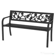 Outsunny Banca de Terasa, Canapea cu Cadru Metalic cu Spatar cu Model Floral pentru Gradina, Cotiere, pentru Gradina, Veranda, Negru 