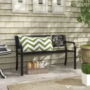 Outsunny Banca de Terasa, Canapea cu Cadru Metalic cu Spatar cu Model Floral pentru Gradina, Cotiere, pentru Gradina, Veranda, Negru 