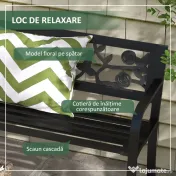 Outsunny Banca de Terasa, Canapea cu Cadru Metalic cu Spatar cu Model Floral pentru Gradina, Cotiere, pentru Gradina, Veranda, Negru 