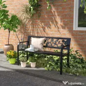 Outsunny Banca de Terasa, Canapea cu Cadru Metalic cu Spatar cu Model Floral pentru Gradina, Cotiere, pentru Gradina, Veranda, Negru 