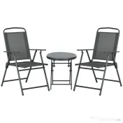 Outsunny Set de Exterior din 3 Piese cu Masă cu Blat din Sticlă și 2 Scaune Pliabile din Plasă, Ф45x50 cm, Gri Deschis | Aosom Romania 