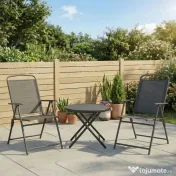 Outsunny Set de Exterior din 3 Piese cu Masă cu Blat din Sticlă și 2 Scaune Pliabile din Plasă, Ф45x50 cm, Gri Deschis | Aosom Romania 
