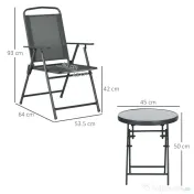 Outsunny Set de Exterior din 3 Piese cu Masă cu Blat din Sticlă și 2 Scaune Pliabile din Plasă, Ф45x50 cm, Gri Deschis | Aosom Romania 