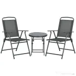 Outsunny Set de grădină 3 piese cu 2 scaune 53.5x64x93 cm și măsuță de cafea Ø45x50 cm, din metal, gri închis