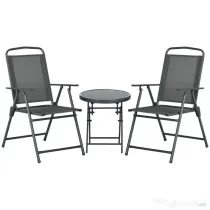 Outsunny Set de grădină 3 piese cu 2 scaune 53.5x64x93 cm și măsuță de cafea Ø45x50 cm, din metal, gri închis