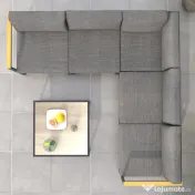 Outsunny Set de Mobilier de Grădină din 6 Piese, Set de Exterior cu Masă și Canapea cu cadru din Aluminiu cu Cotiere, 65x65x31 cm, Gri | Aosom Romania
