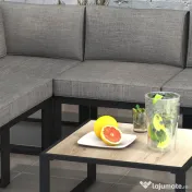 Outsunny Set de Mobilier de Grădină din 6 Piese, Set de Exterior cu Masă și Canapea cu cadru din Aluminiu cu Cotiere, 65x65x31 cm, Gri | Aosom Romania
