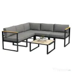 Outsunny Set Mobilier de Grădină cu Canapea și Măsuță din Aluminiu, cu Perne Căptușite, Gri