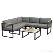 Outsunny Set Mobilier de Grădină cu Canapea și Măsuță din Aluminiu, cu Perne Căptușite, Gri