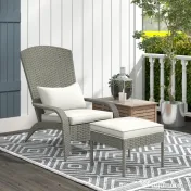 Outsunny Scaun Adirondack cu taburet din rachita pentru terasa, Scaun de exterior pentru semineu cu perne, spatar inalt | Aosom Romania