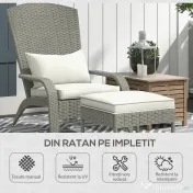 Outsunny Scaun Adirondack cu taburet din rachita pentru terasa, Scaun de exterior pentru semineu cu perne, spatar inalt | Aosom Romania
