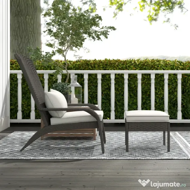 Outsunny Scaun Adirondack cu taburet din rachita pentru terasa, Scaun de exterior pentru semineu cu perne, spatar inalt | Aosom Romania