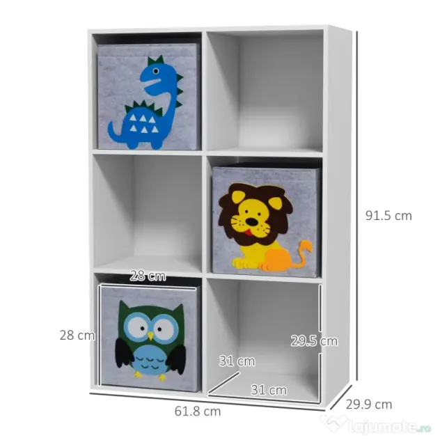 ZONEKIZ Organizator pentru Jucarii, Dulap de Depozitare cu Trei Sertare din Material, Raft Organizator, 61,8x29,9x91,5 cm, Alb | Aosom Romania