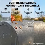 Outsunny 3x3m Garaj pentru Motociclete, Tenda cu Acoperiș Reforțat Impermeabil, 2 Accesuri cu Fermuar, pentru Biciclete și Unelte, Oțel Galvanizat, Gri | Aosom Romania 